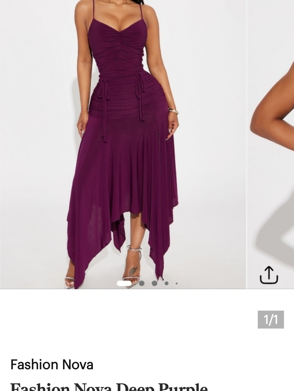 Fashion Nova Plum Ruched Handkerchief Hem Midi Dress